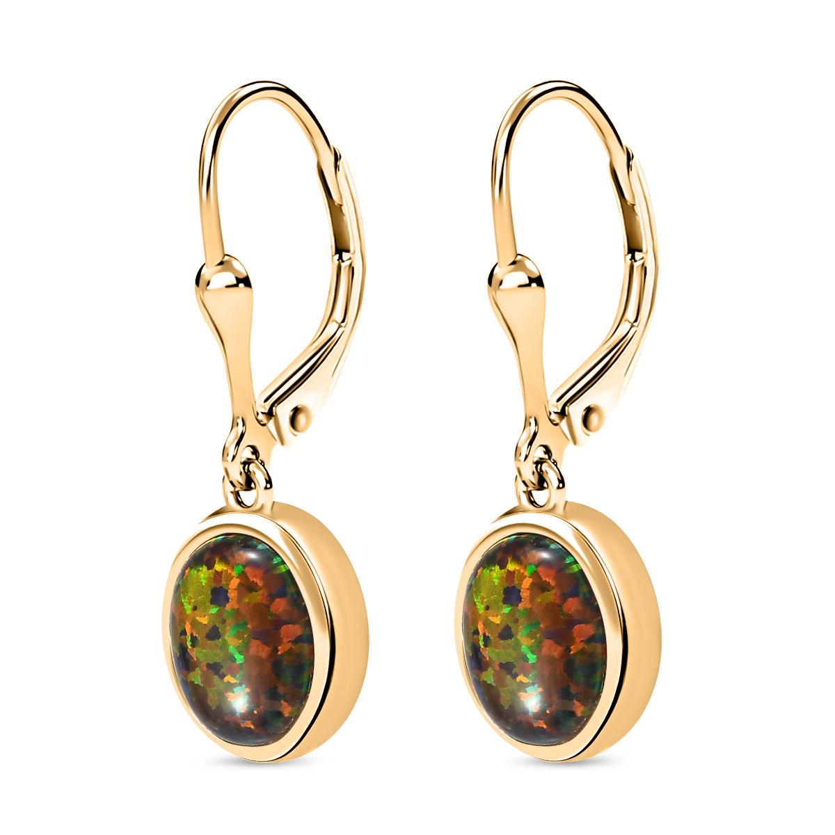 Lab Grown schwarzen Opal Ohrringe 925 Silber Gelbgold Vermeil ca. 1.72 ct