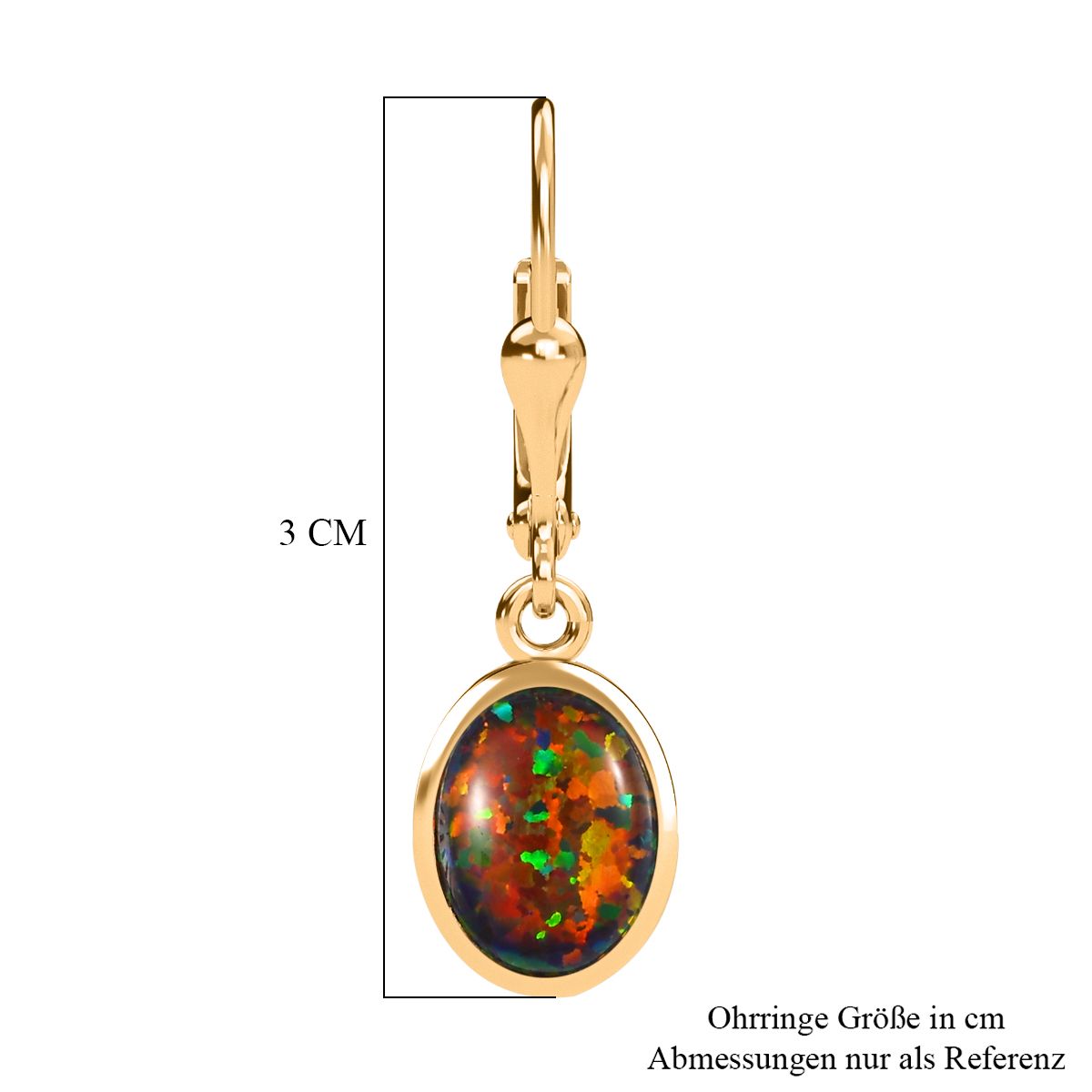 Lab Grown schwarzen Opal Ohrringe 925 Silber Gelbgold Vermeil ca. 1.72 ct