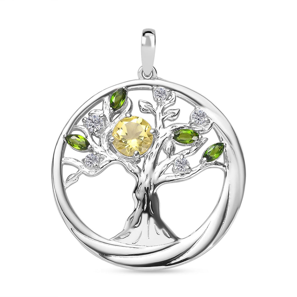 AAA Ouro Verde-Quarz, Natürlicher Chromdiopsid Anhänger 925 Silber platiniert ca. 1,43 ct.