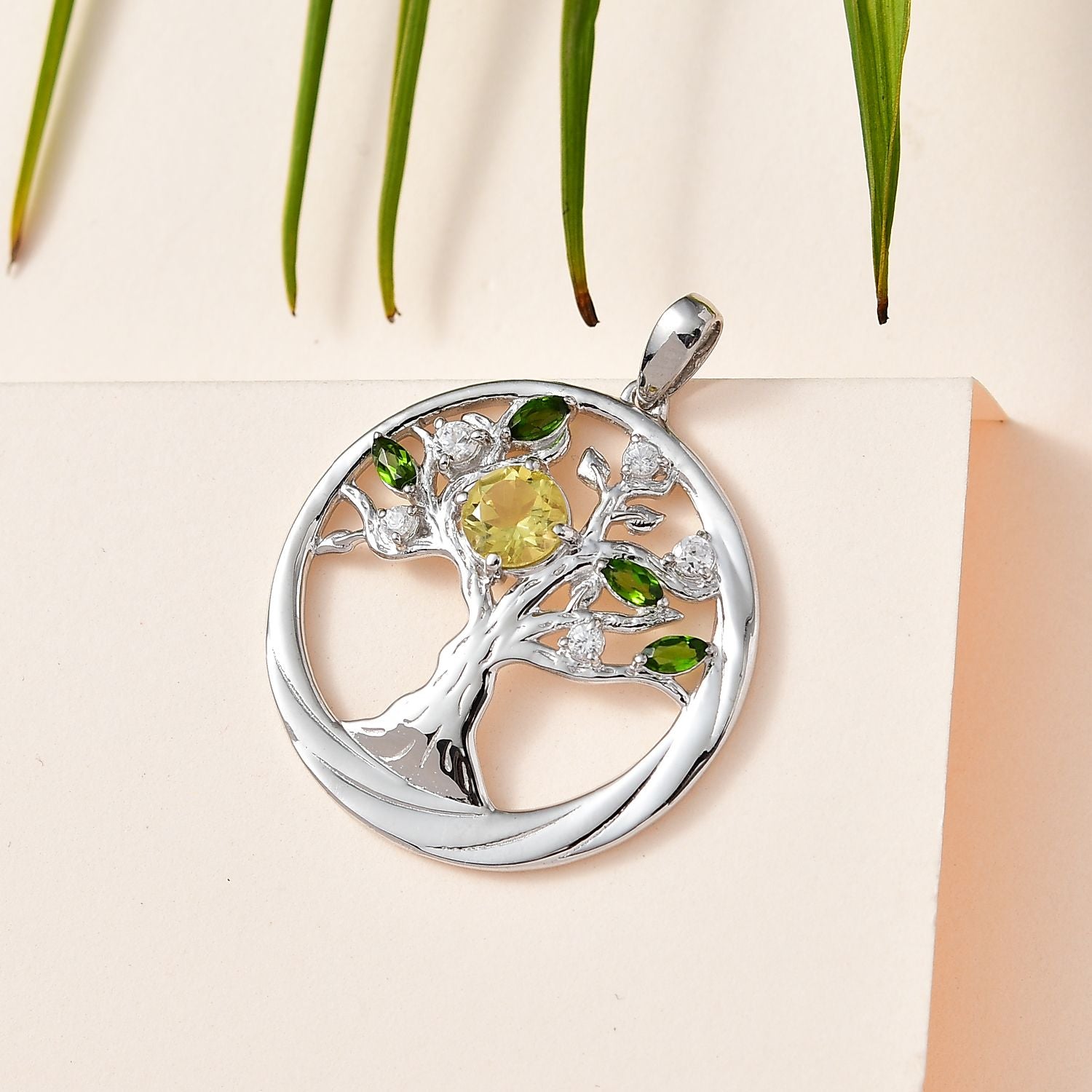 AAA Ouro Verde-Quarz, Natürlicher Chromdiopsid Anhänger 925 Silber platiniert ca. 1,43 ct.