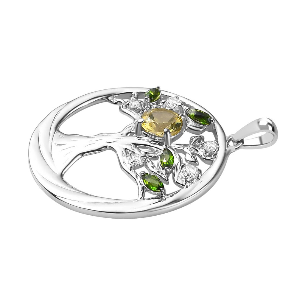 AAA Ouro Verde-Quarz, Natürlicher Chromdiopsid Anhänger 925 Silber platiniert ca. 1,43 ct.