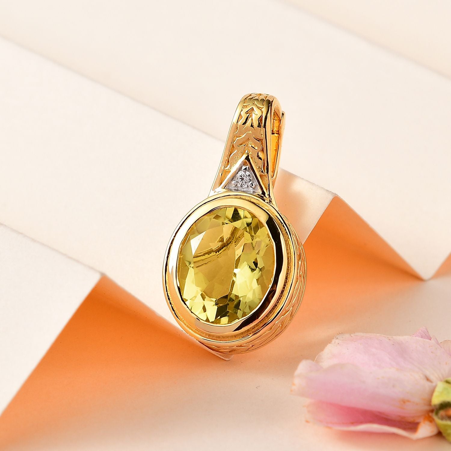 AAA Ouro Verde-Quarz, Weißer Zirkon Anhänger 925 Silber Gelbgold Vermeil ca. 4.41 ct