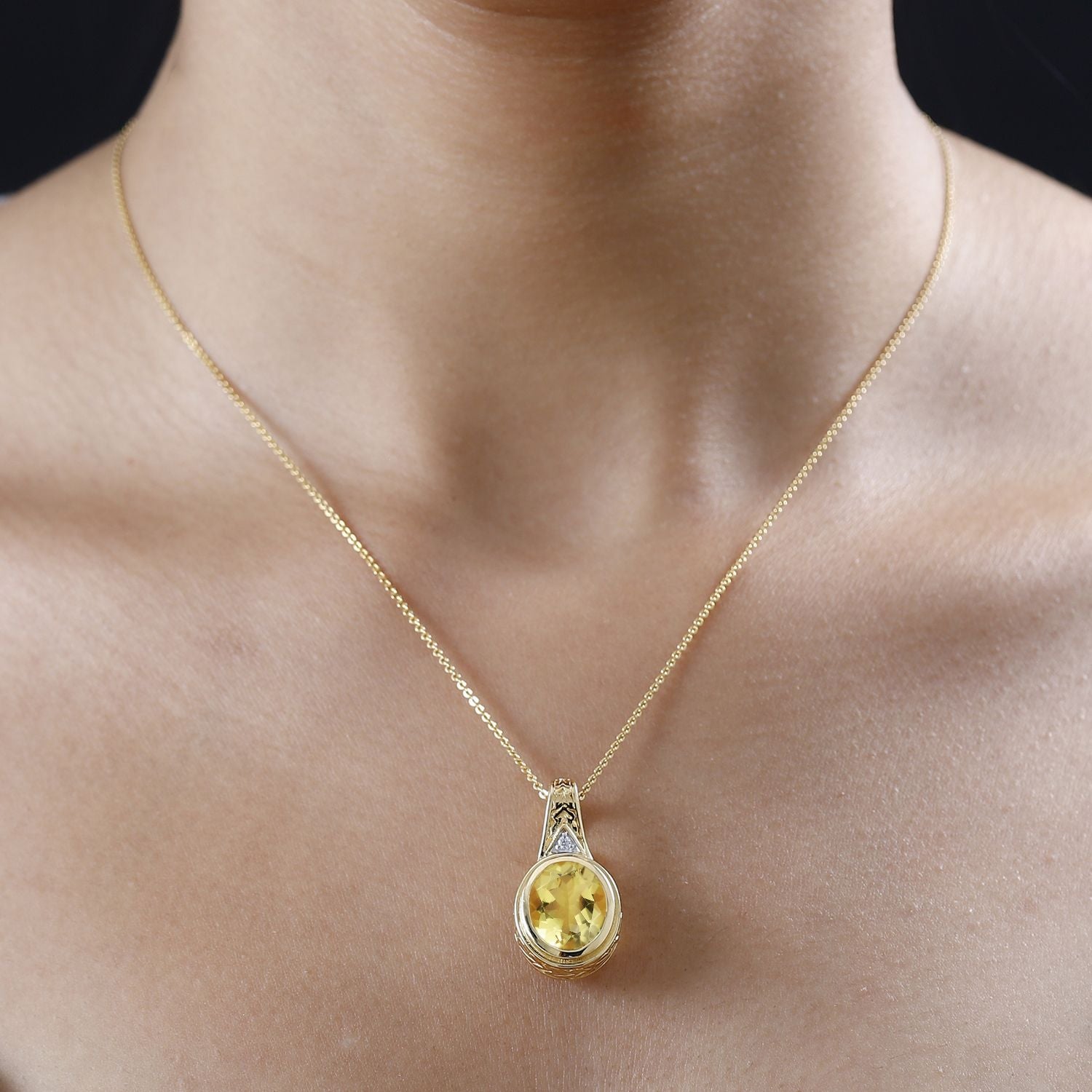 AAA Ouro Verde-Quarz, Weißer Zirkon Anhänger 925 Silber Gelbgold Vermeil ca. 4.41 ct