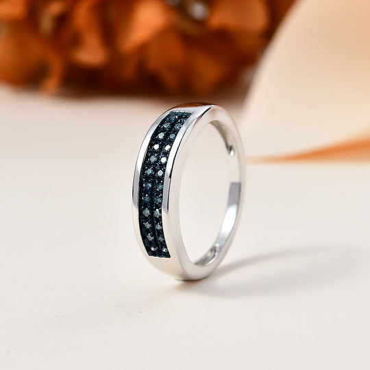 Blauer Diamant Ring, 925 Silber platiniert (Größe 20.00) ca. 0.20 ct