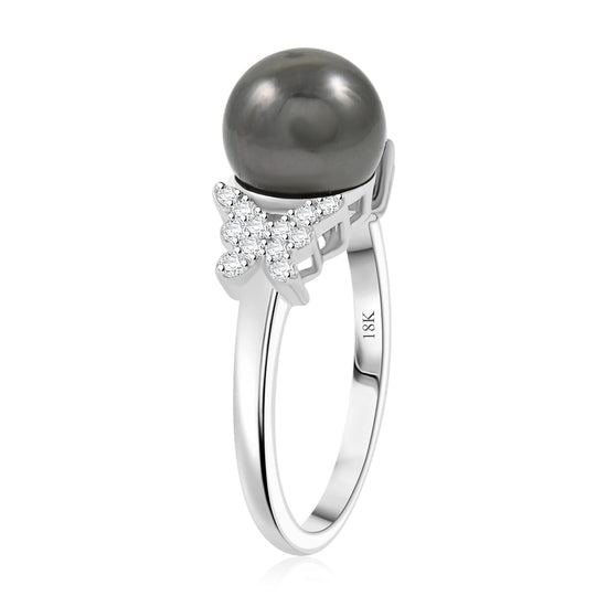 Iliana AAA Tahiti Perle (10-10.5 mm), Weißer Diamant AGI zertifiziert Ring 750 Gold (Größe 18.00) 7.80 ct