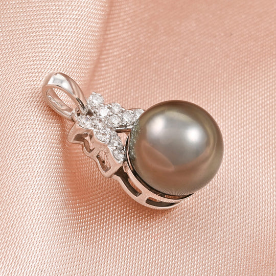 Iliana AAA Tahiti Perle (10-10.5 mm), Weißer Diamant AGI zertifiziert Anhänger 750 Gold 7.66 ct