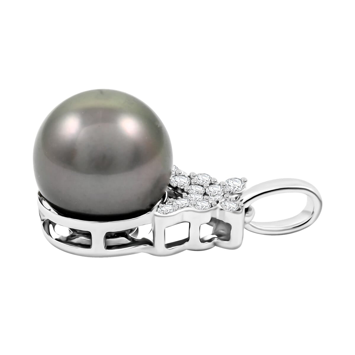 Iliana AAA Tahiti Perle (10-10.5 mm), Weißer Diamant AGI zertifiziert Anhänger 750 Gold 7.66 ct