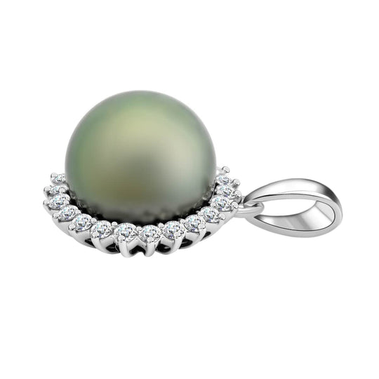 ILIANA zertifizierter und geprüfter AAA Tahiti 9,5-10mm Perle und SI Diamant Halo Anhänger in 750 Weißgold