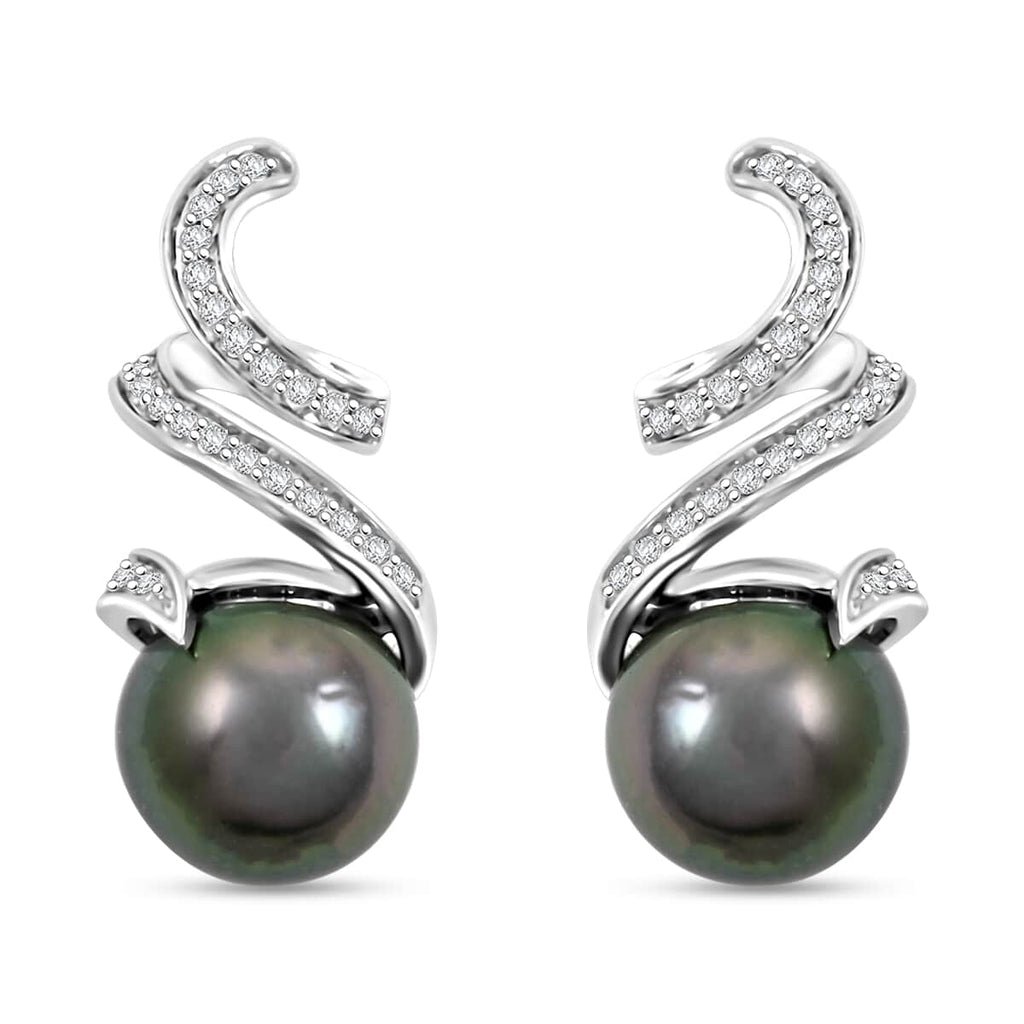 AAA Tahiti Perle, Weißer Diamant Ohrringe 750 Gold Standard