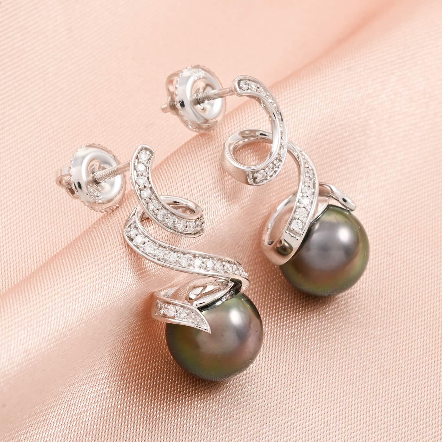 AAA Tahiti Perle, Weißer Diamant Ohrringe 750 Gold Standard