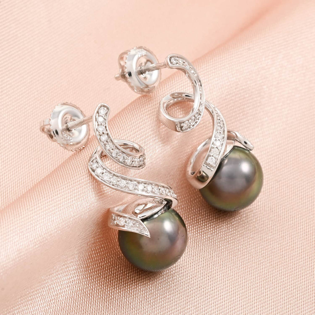 AAA Tahiti Perle, Weißer Diamant Ohrringe 750 Gold Standard