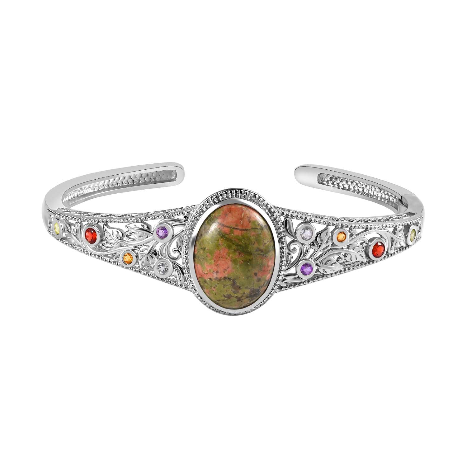 Unakite, mehrfarbiger Edelstein in Frühlingsfarben Armreif ca. 19 cm Messing  ca. 18.57 ct