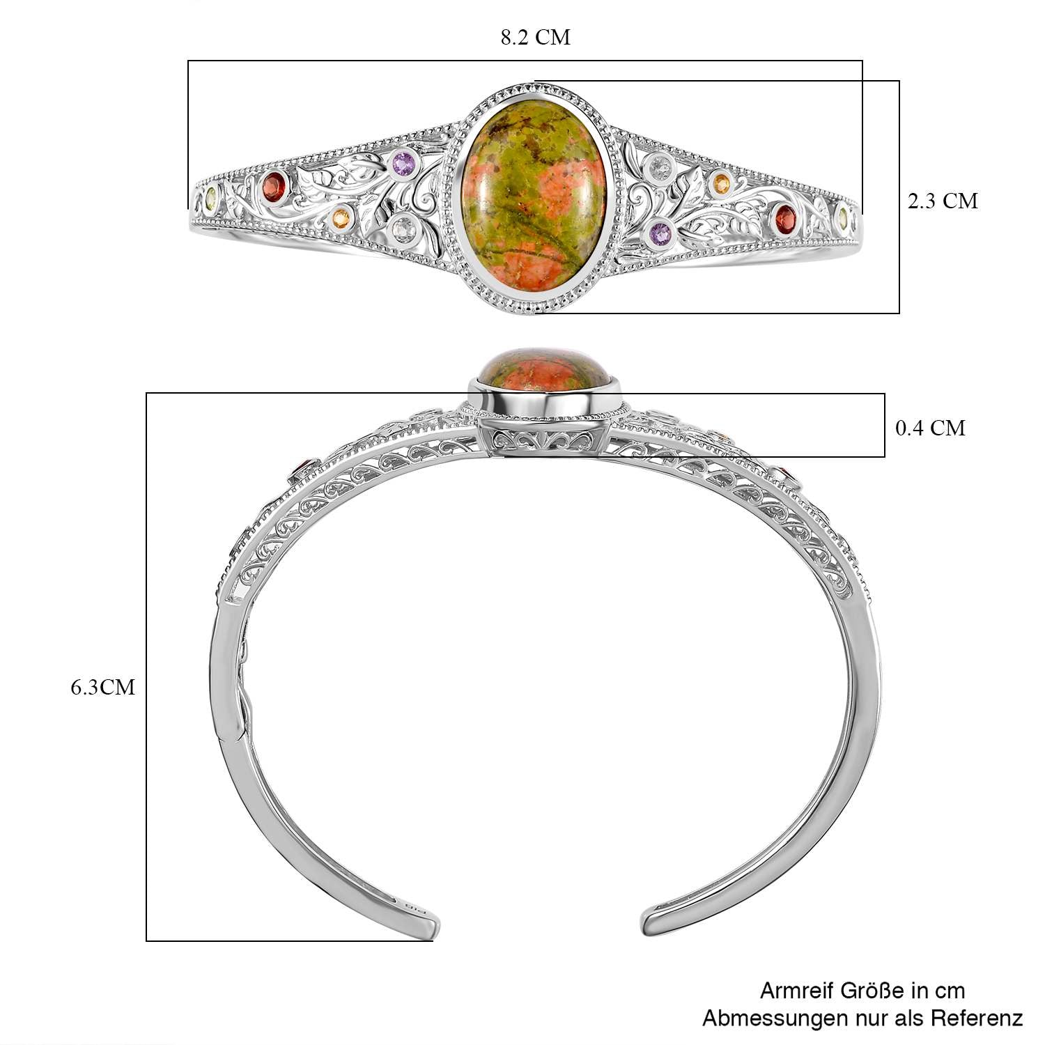 Unakite, mehrfarbiger Edelstein in Frühlingsfarben Armreif ca. 19 cm Messing  ca. 18.57 ct