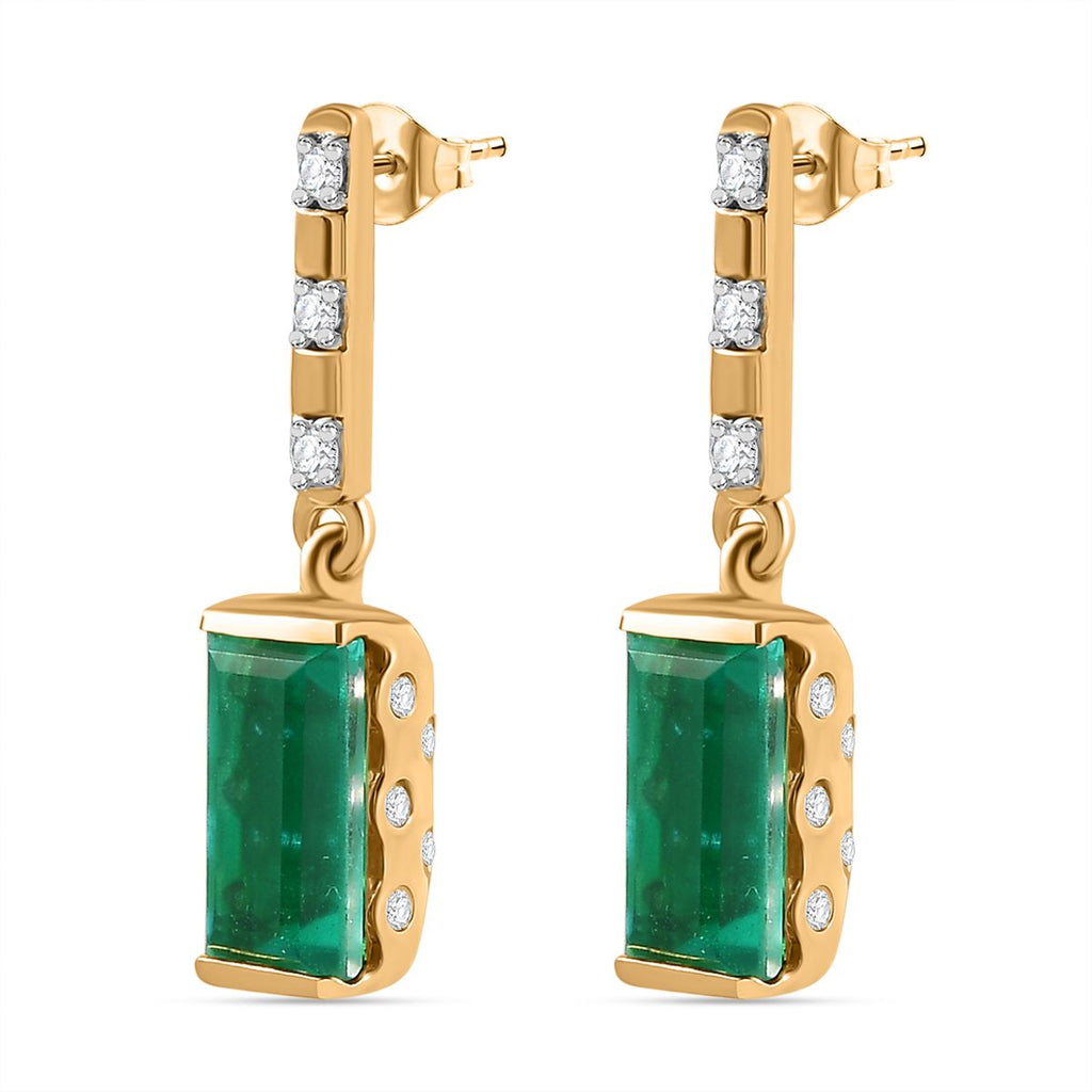 Smaragd-Triplette-Quarz, Weißer Zirkon Ohrringe 925 Silber Gelbgold Vermeil ca. 3,99 ct.