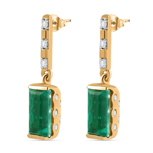 Smaragd-Triplette-Quarz, Weißer Zirkon Ohrringe 925 Silber Gelbgold Vermeil ca. 3,99 ct.