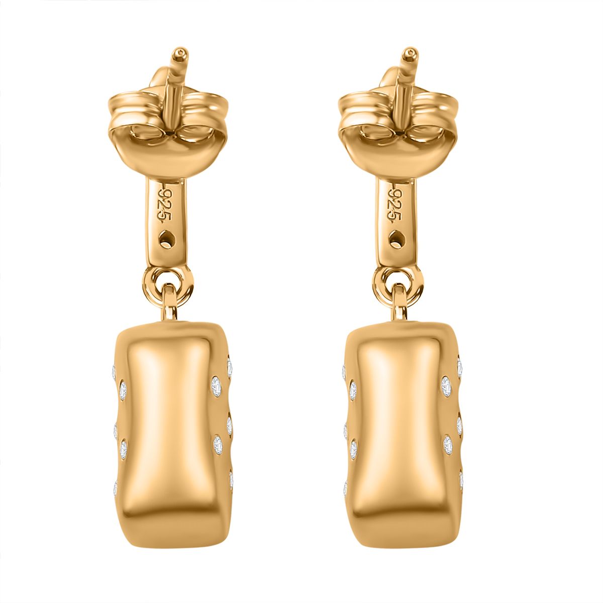 Smaragd-Triplette-Quarz, Weißer Zirkon Ohrringe 925 Silber Gelbgold Vermeil ca. 3,99 ct.