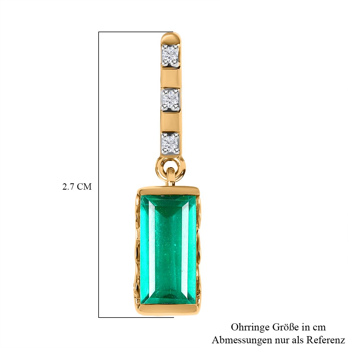 Smaragd-Triplette-Quarz, Weißer Zirkon Ohrringe 925 Silber Gelbgold Vermeil ca. 3,99 ct.