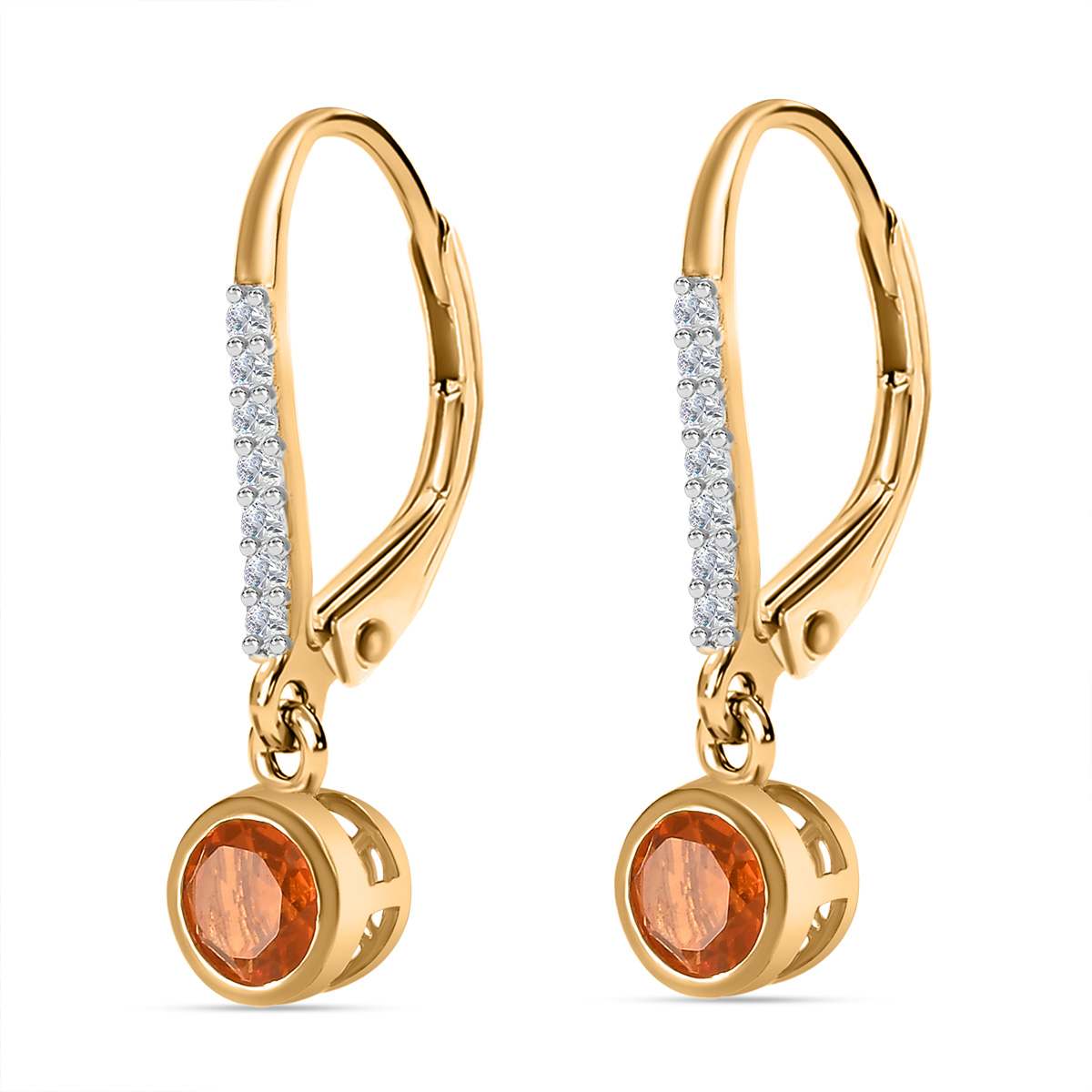 AA Salamanca Feueropal, Weißer Zirkon Ohrringe 925 Silber Gelbgold Vermeil ca. 0.98 ct