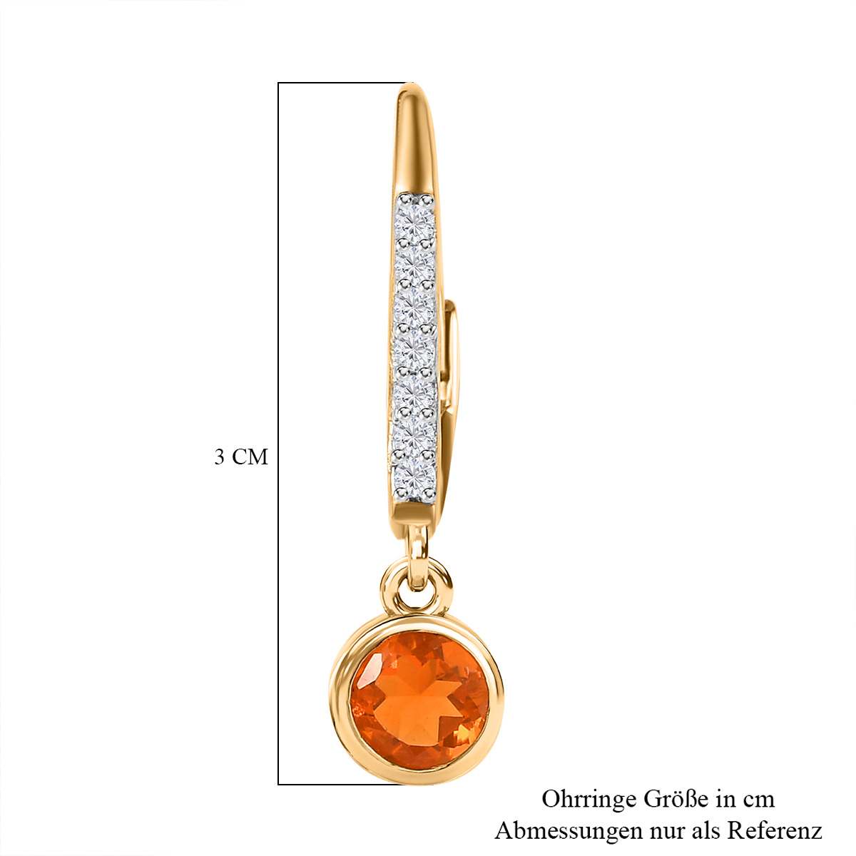 AA Salamanca Feueropal, Weißer Zirkon Ohrringe 925 Silber Gelbgold Vermeil ca. 0.98 ct