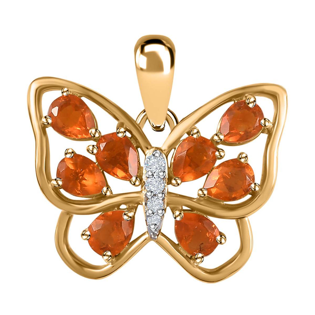 AA Salamanca Feueropal, Weißer Zirkon Anhänger 925 Silber Gelbgold Vermeil ca. 0,96 ct.