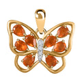 AA Salamanca Feueropal, Weißer Zirkon Anhänger 925 Silber Gelbgold Vermeil ca. 0,96 ct.