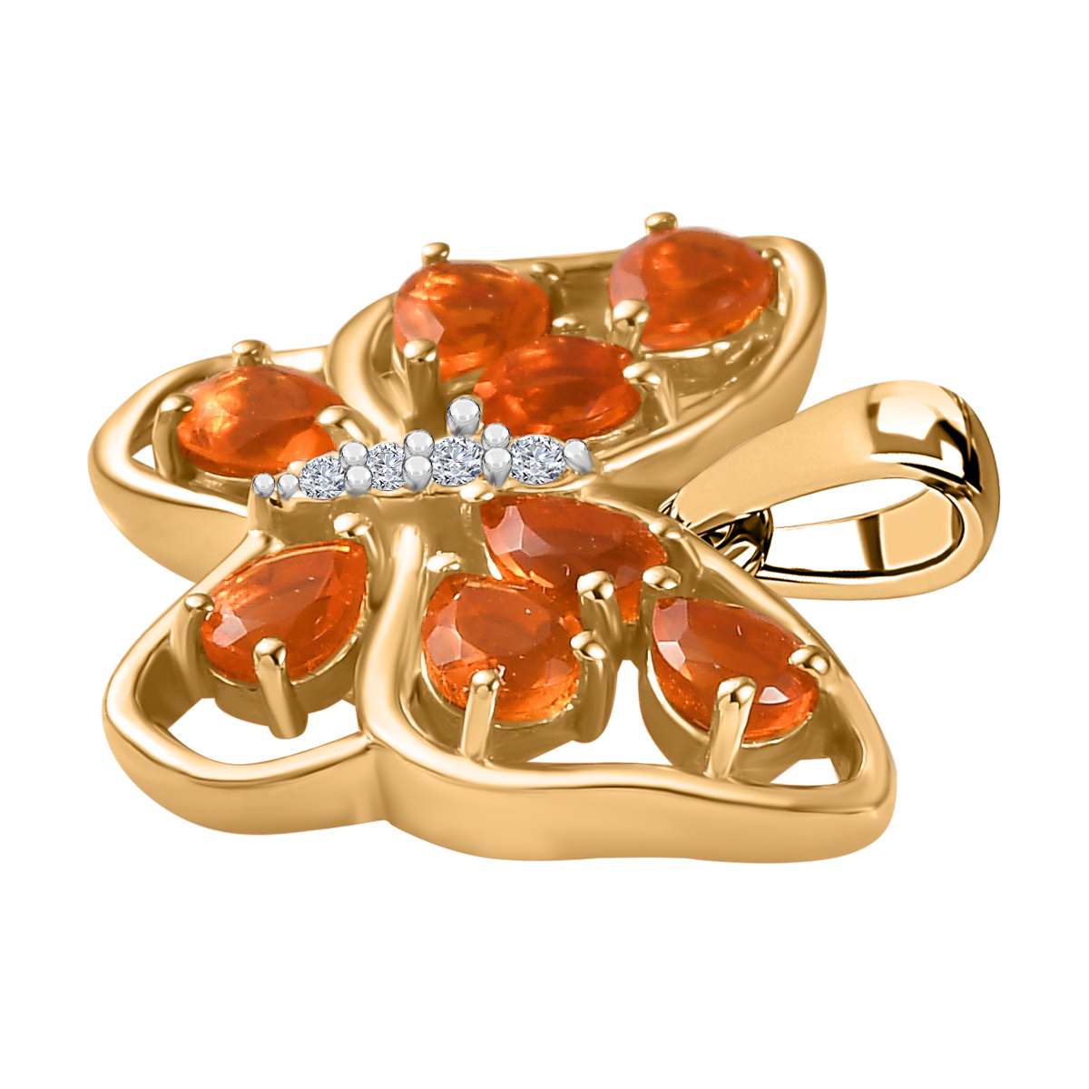 AA Salamanca Feueropal, Weißer Zirkon Anhänger 925 Silber Gelbgold Vermeil ca. 0,96 ct.
