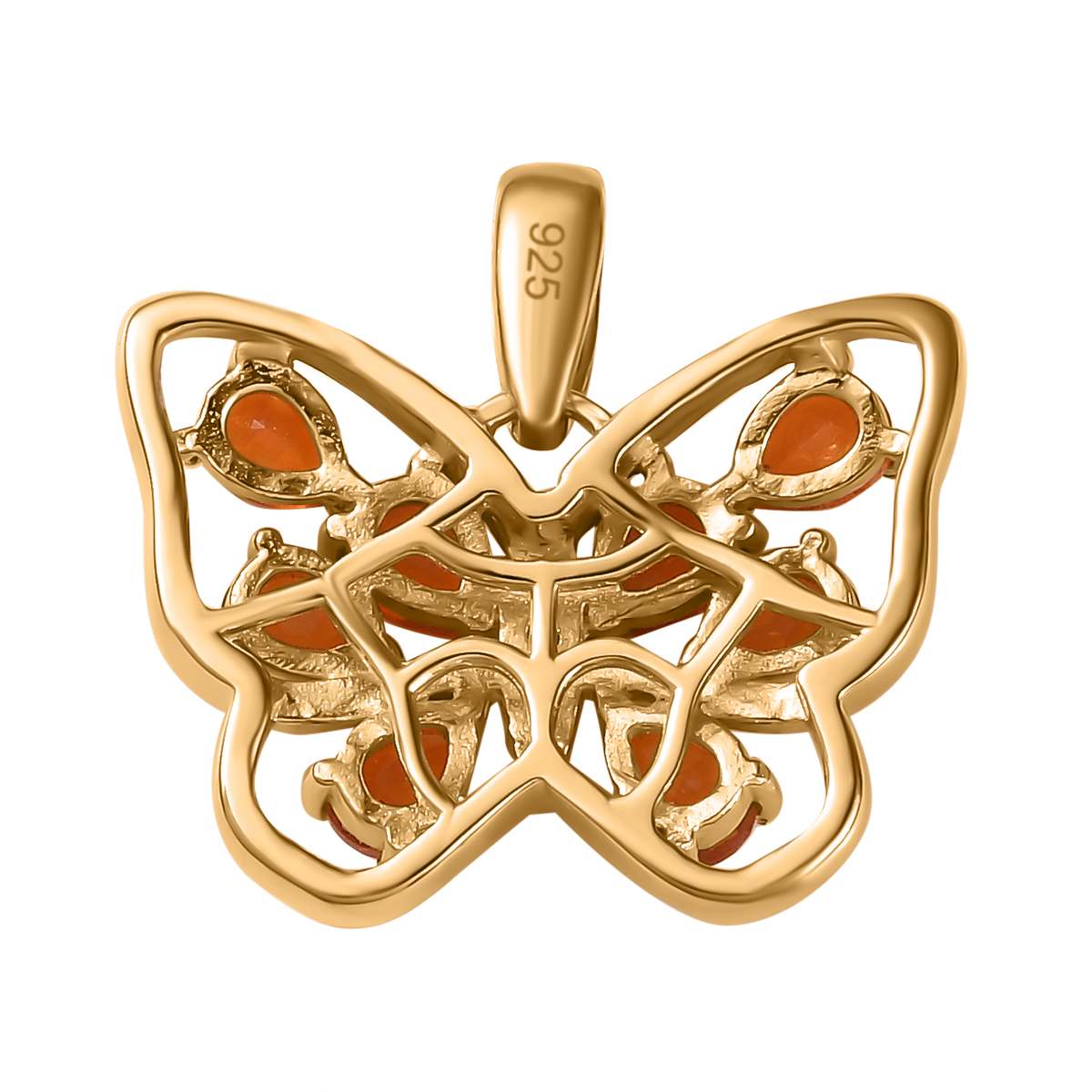 AA Salamanca Feueropal, Weißer Zirkon Anhänger 925 Silber Gelbgold Vermeil ca. 0,96 ct.