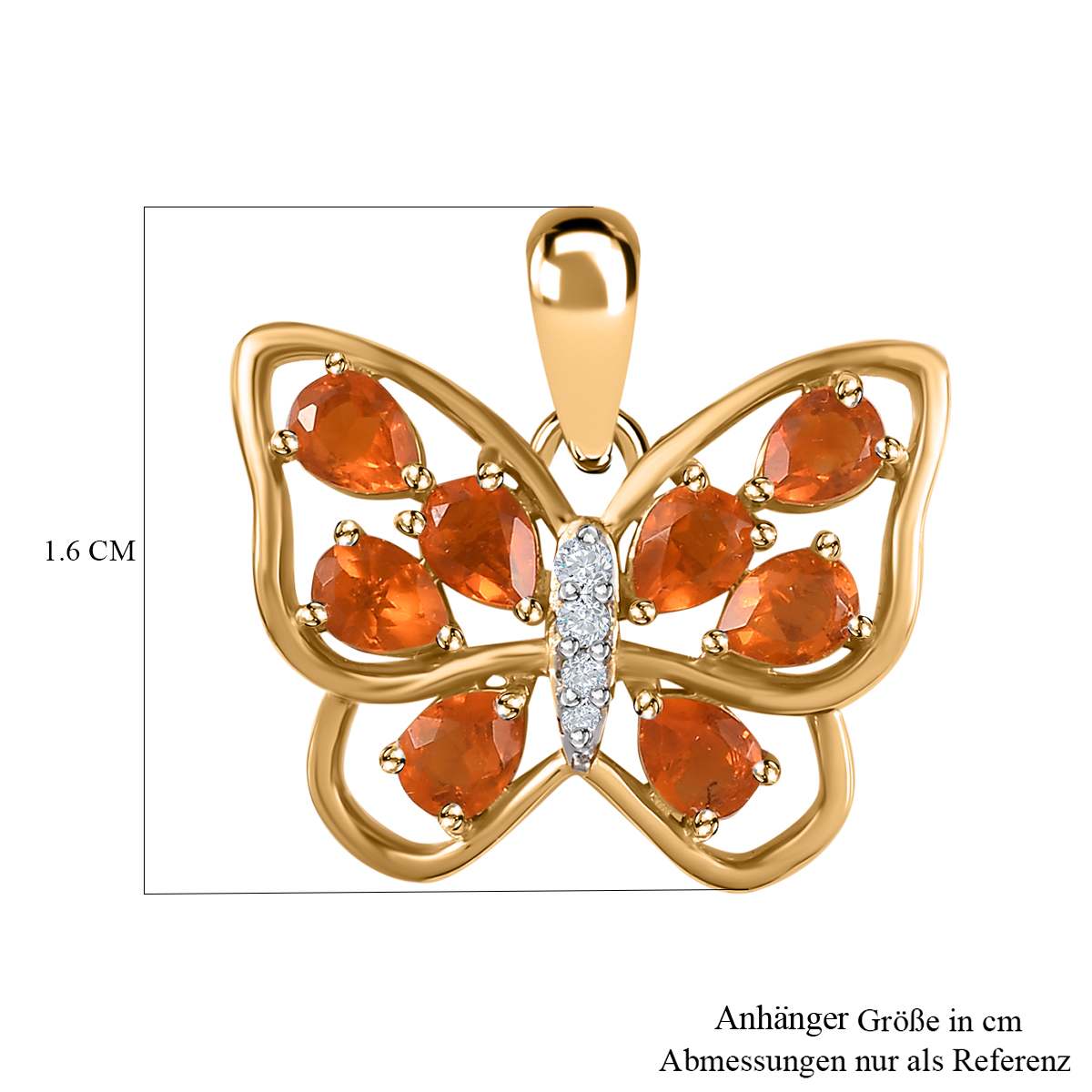 AA Salamanca Feueropal, Weißer Zirkon Anhänger 925 Silber Gelbgold Vermeil ca. 0,96 ct.