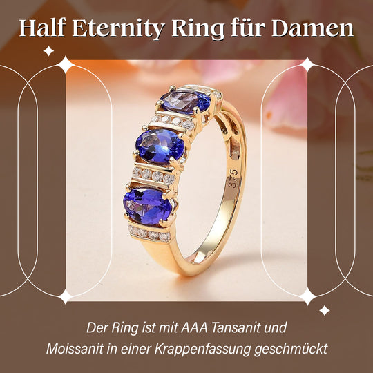 AAA Tansanit, Moissanit Ring 375 Gold (Größe 21.00) ca. 1,59 ct