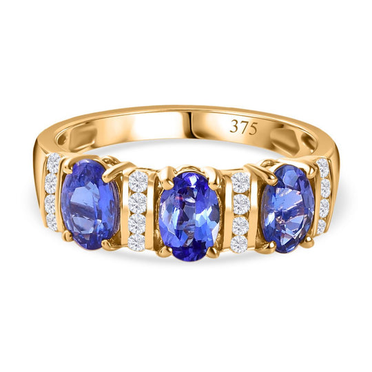 AAA Tansanit, Moissanit Ring 375 Gold (Größe 21.00) ca. 1,59 ct