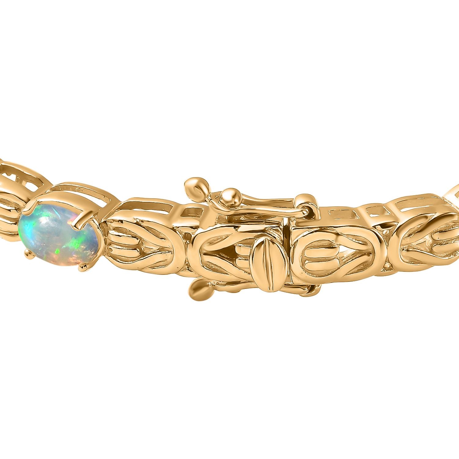 AA Natürlicher, äthiopischer Welo Opal Armreif ca. 19 cm 925 Silber Gelbgold Vermeil ca. 3.18 ct