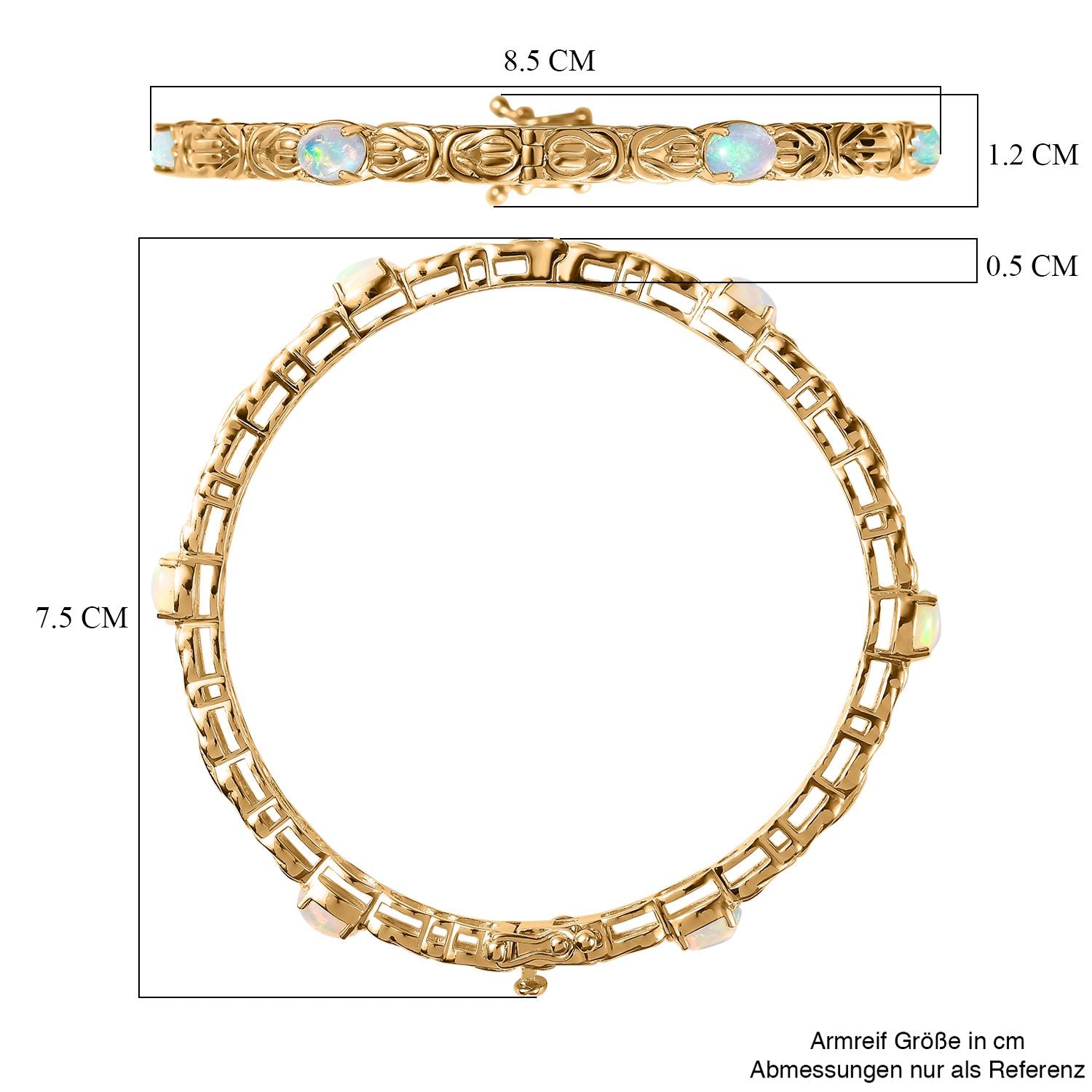 AA Natürlicher, äthiopischer Welo Opal Armreif ca. 19 cm 925 Silber Gelbgold Vermeil ca. 3.18 ct