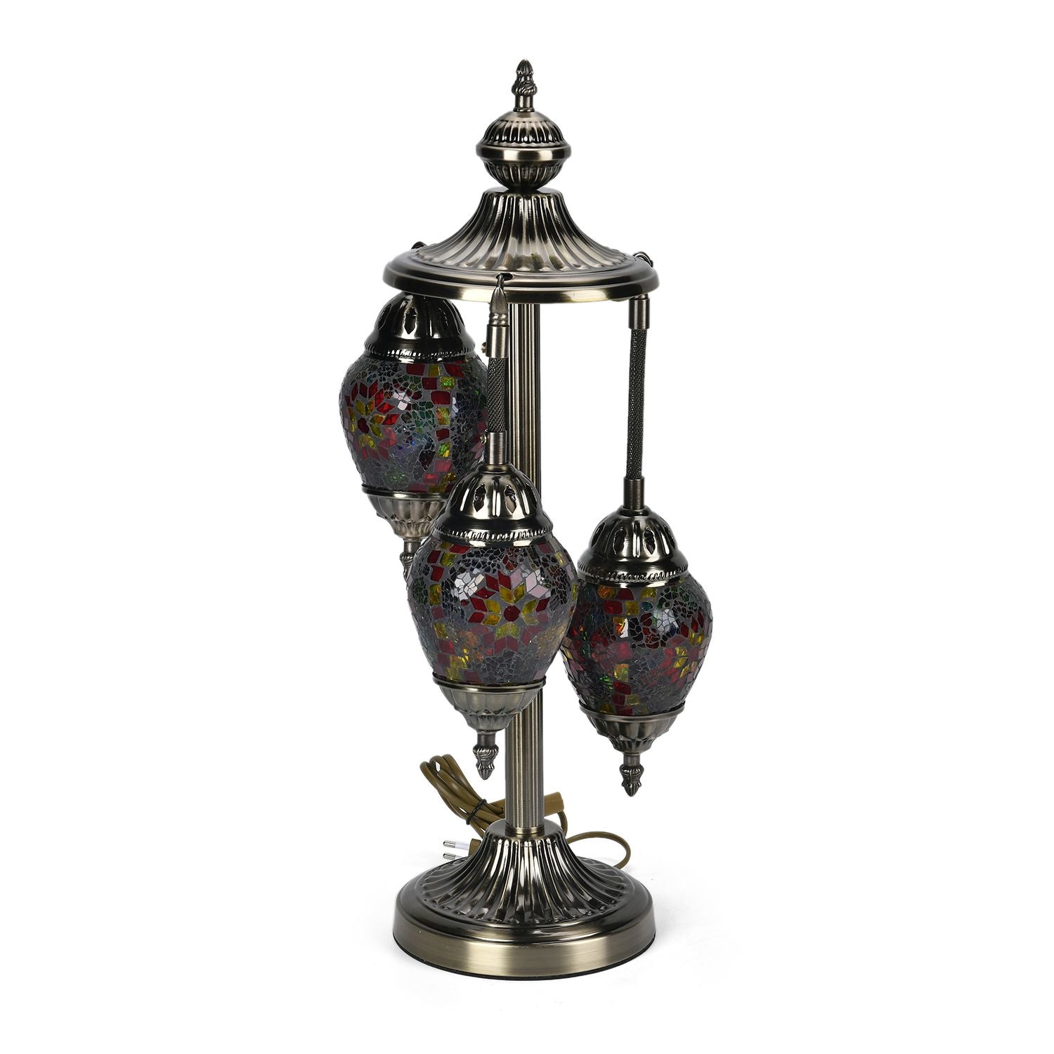 Handgefertigte Mosaikglaslampe im orientalischen Stil mit 3 Kugeln, 56 x 27 x 27 cm, Sonnen