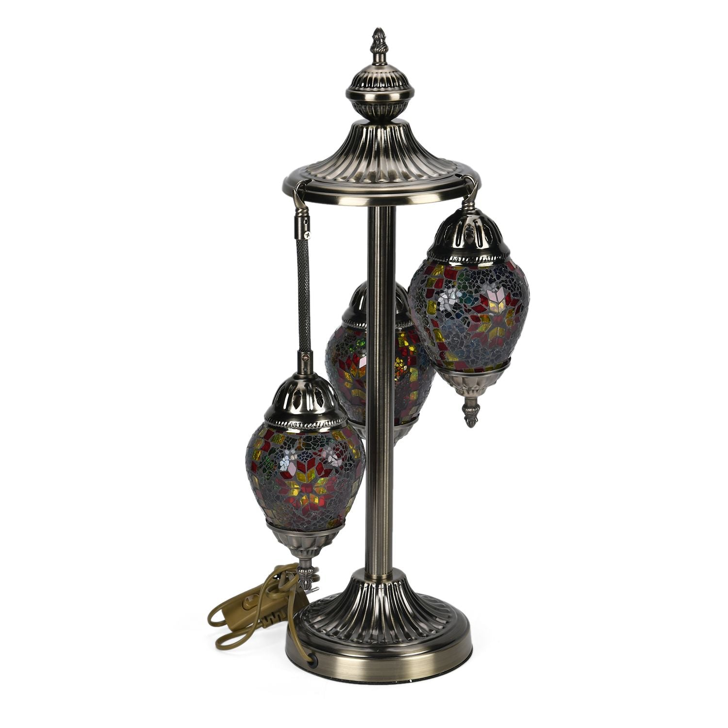 Handgefertigte Mosaikglaslampe im orientalischen Stil mit 3 Kugeln, 56 x 27 x 27 cm, Sonnen