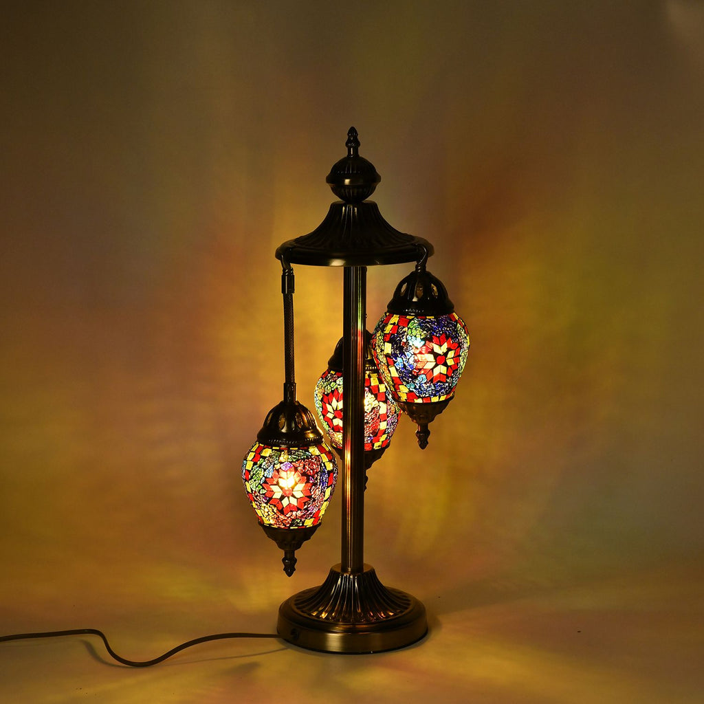 Handgefertigte Mosaikglaslampe im orientalischen Stil mit 3 Kugeln, 56 x 27 x 27 cm, Sonnen