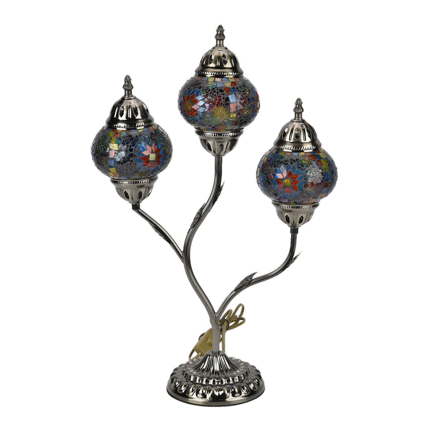 Handgefertigte Mosaikglaslampe im orientalischen Stil mit 3 Kugeln, 56 x 34 x 15, Sonnen