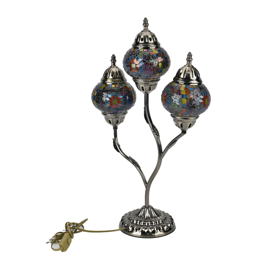 Handgefertigte Mosaikglaslampe im orientalischen Stil mit 3 Kugeln, 56 x 34 x 15, Sonnen