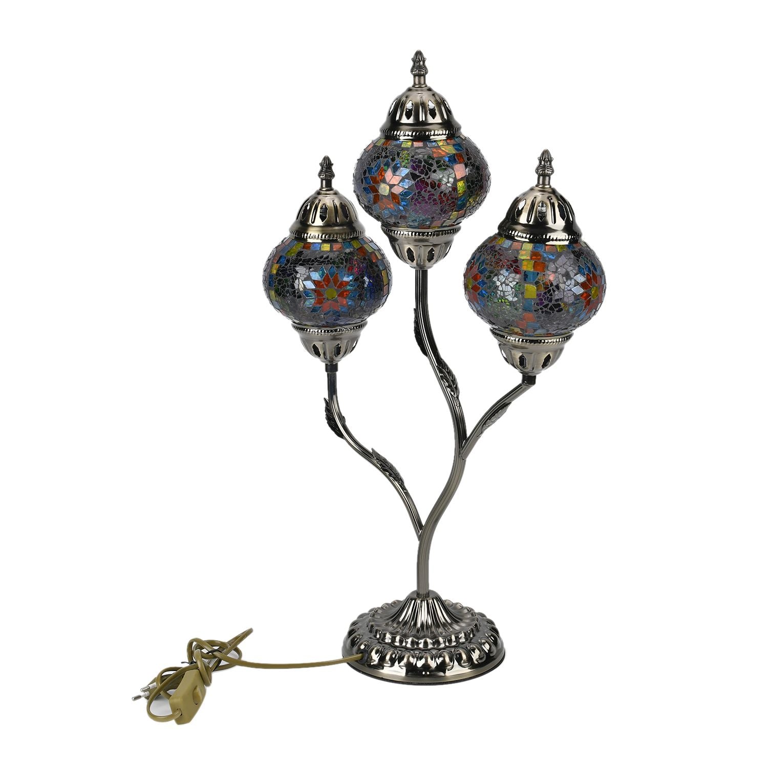 Handgefertigte Mosaikglaslampe im orientalischen Stil mit 3 Kugeln, 56 x 34 x 15, Sonnen