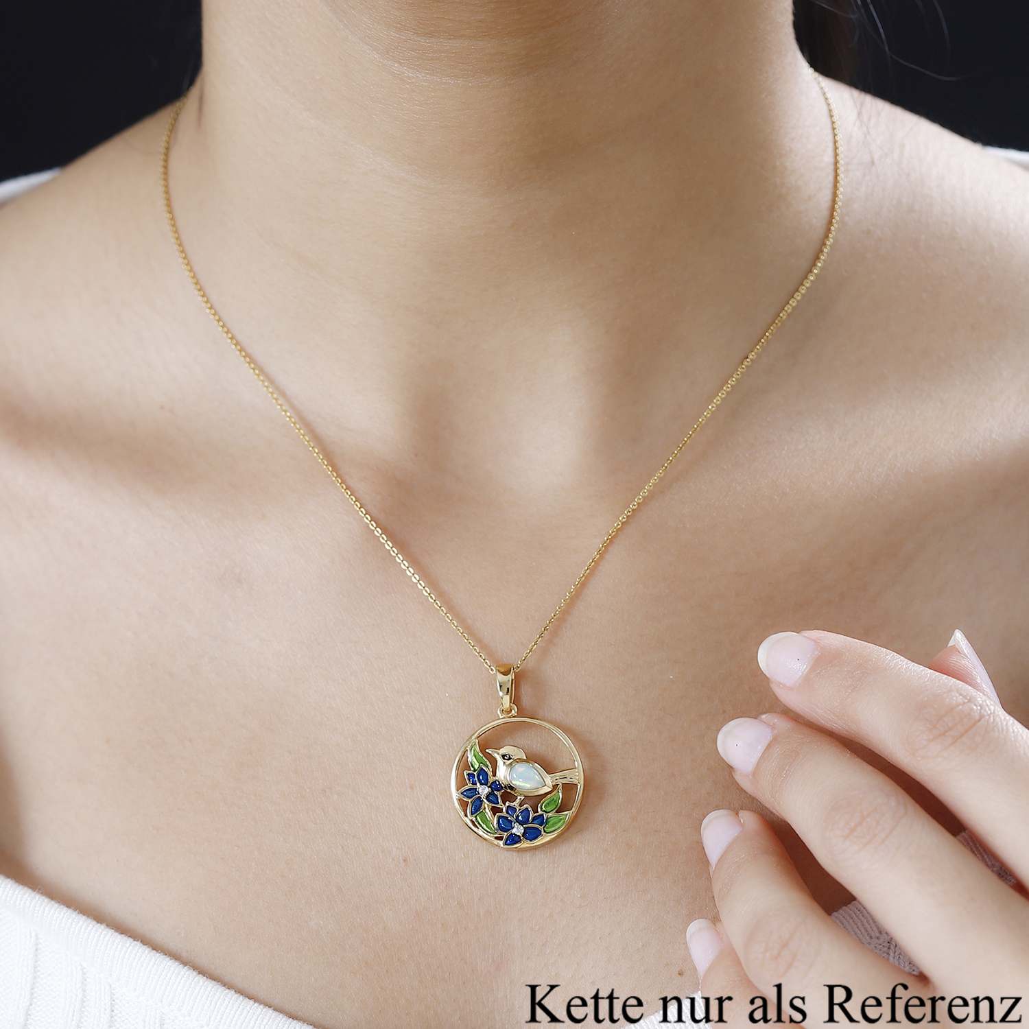 AA Natürlicher, äthiopischer Welo Opal, Weißer Zirkon Anhänger 925 Silber Gelbgold Vermeil ca. 0,34 ct.