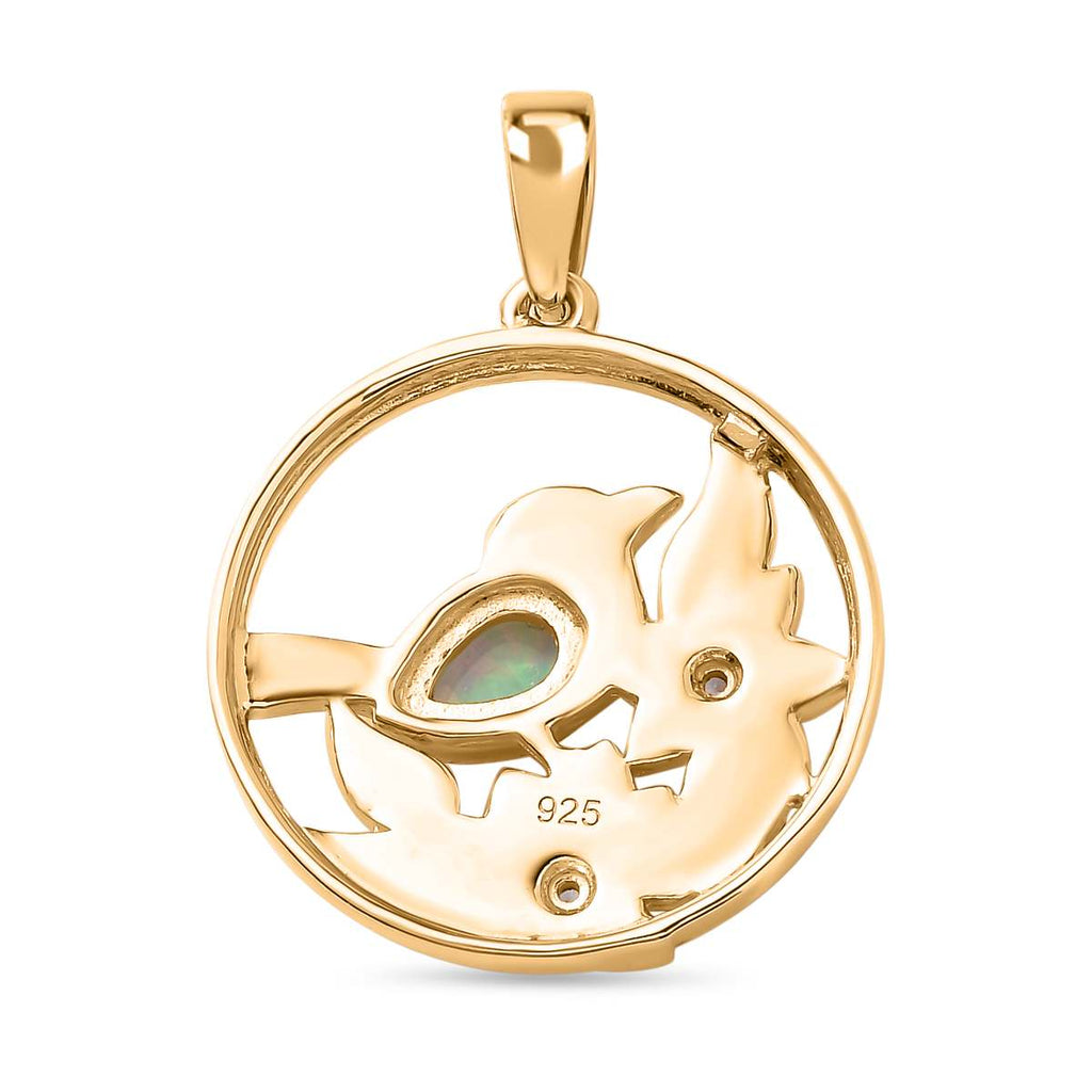 AA Natürlicher, äthiopischer Welo Opal, Weißer Zirkon Anhänger 925 Silber Gelbgold Vermeil ca. 0,34 ct.