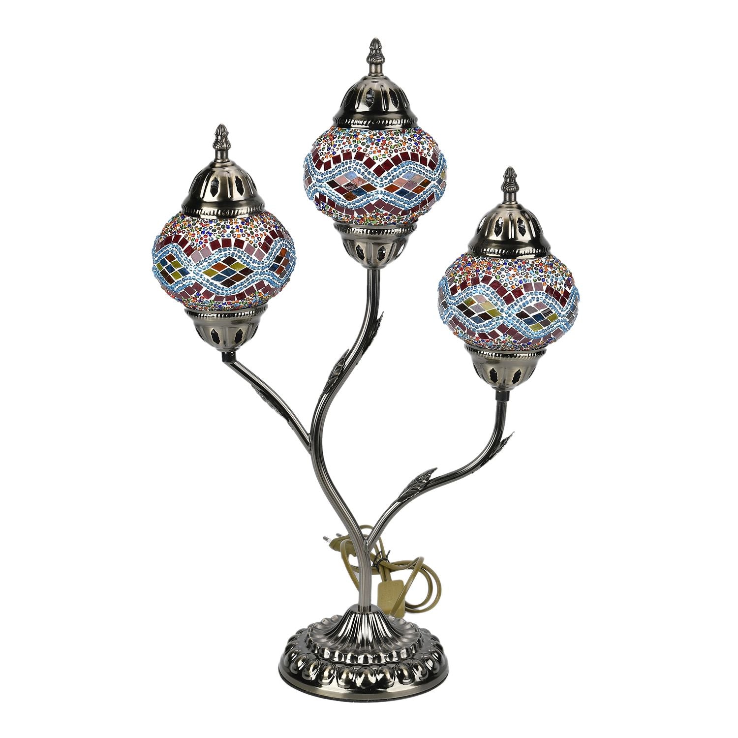 Handgefertigte Mosaikglaslampe im orientalischen Stil mit 3 Kugeln, 56 x 34 x 15, Wellen