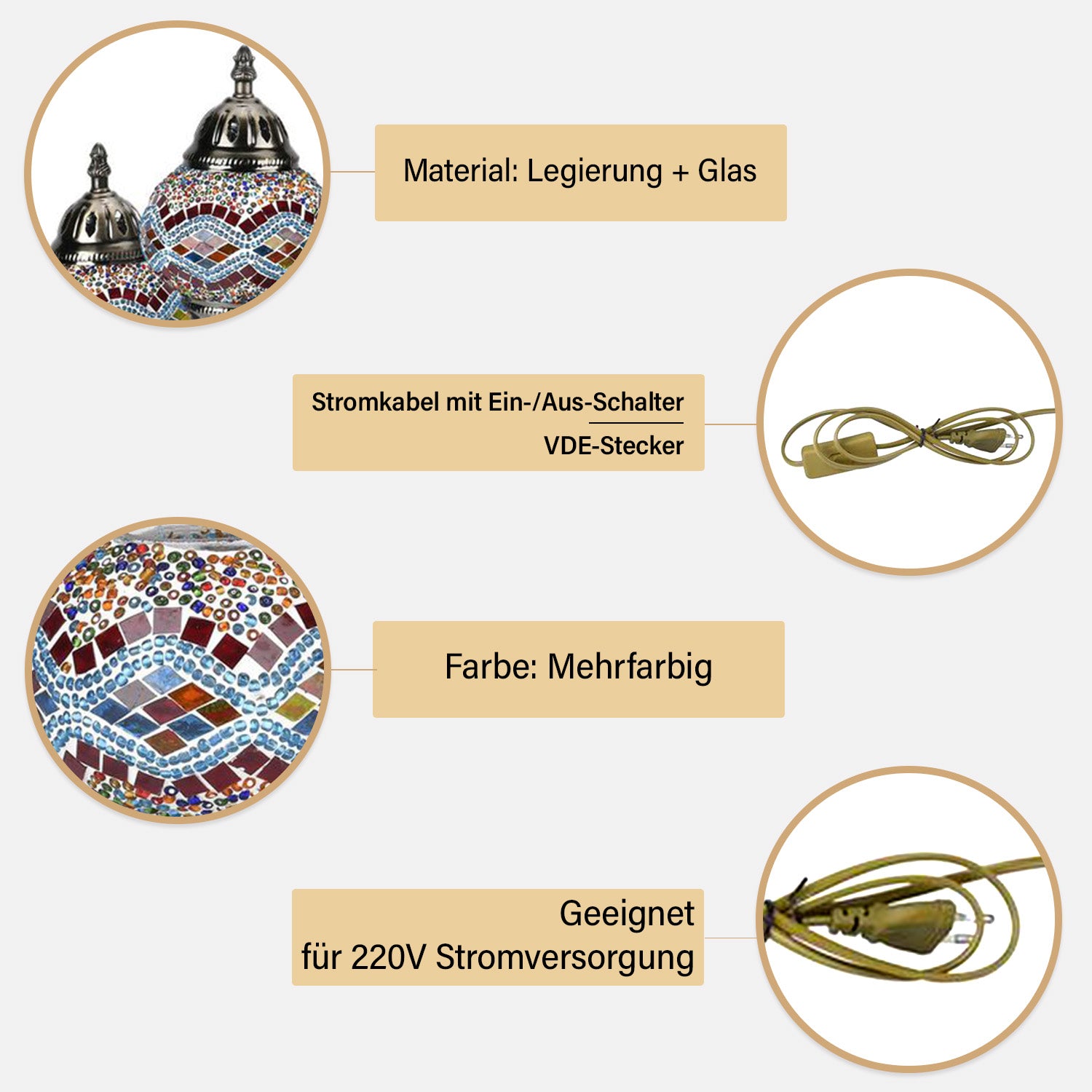 Handgefertigte Mosaikglaslampe im orientalischen Stil mit 3 Kugeln, 56 x 34 x 15, Wellen