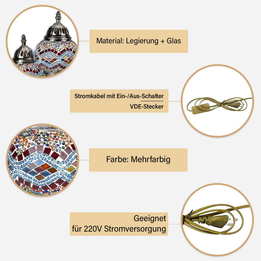 Handgefertigte Mosaikglaslampe im orientalischen Stil mit 3 Kugeln, 56 x 34 x 15, Wellen