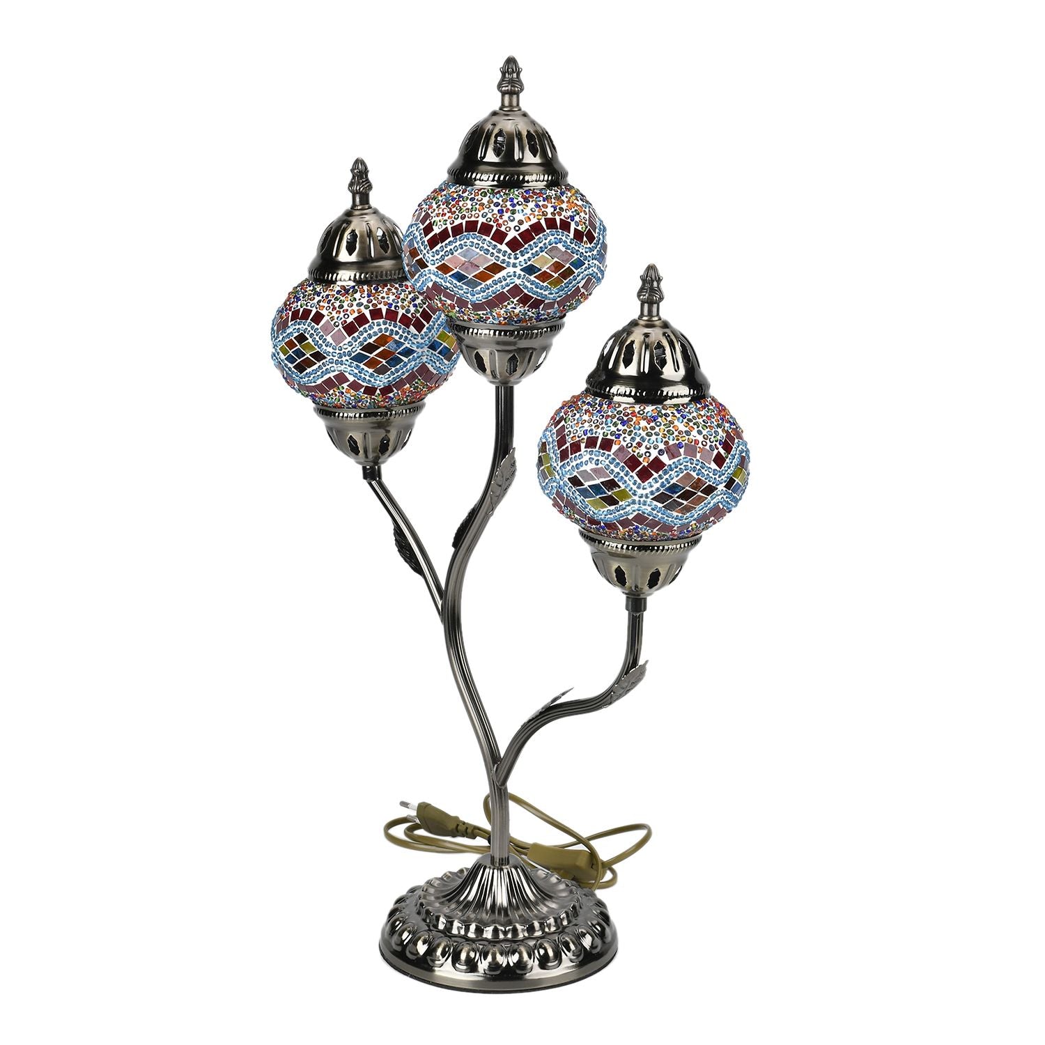 Handgefertigte Mosaikglaslampe im orientalischen Stil mit 3 Kugeln, 56 x 34 x 15, Wellen