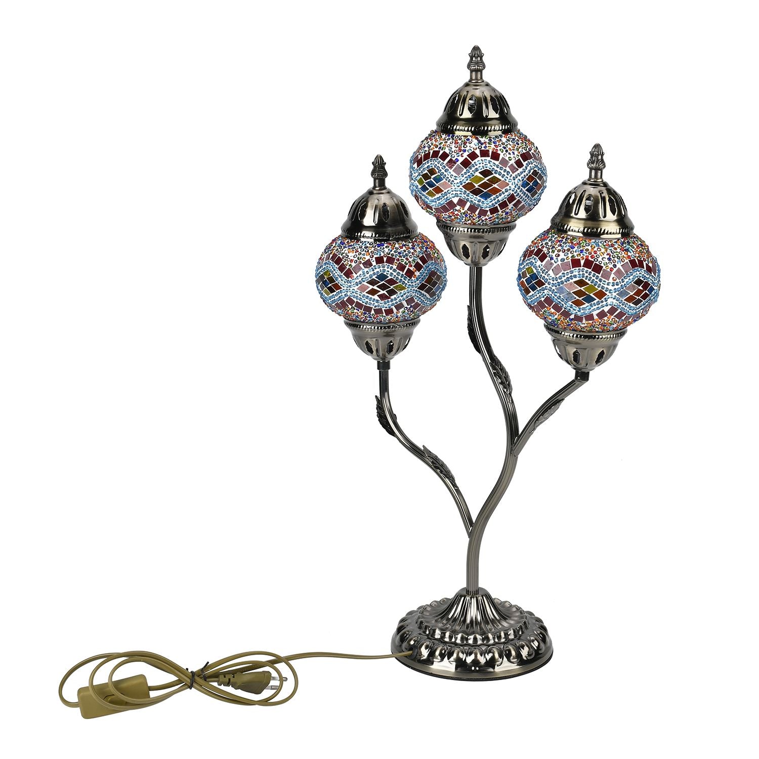Handgefertigte Mosaikglaslampe im orientalischen Stil mit 3 Kugeln, 56 x 34 x 15, Wellen