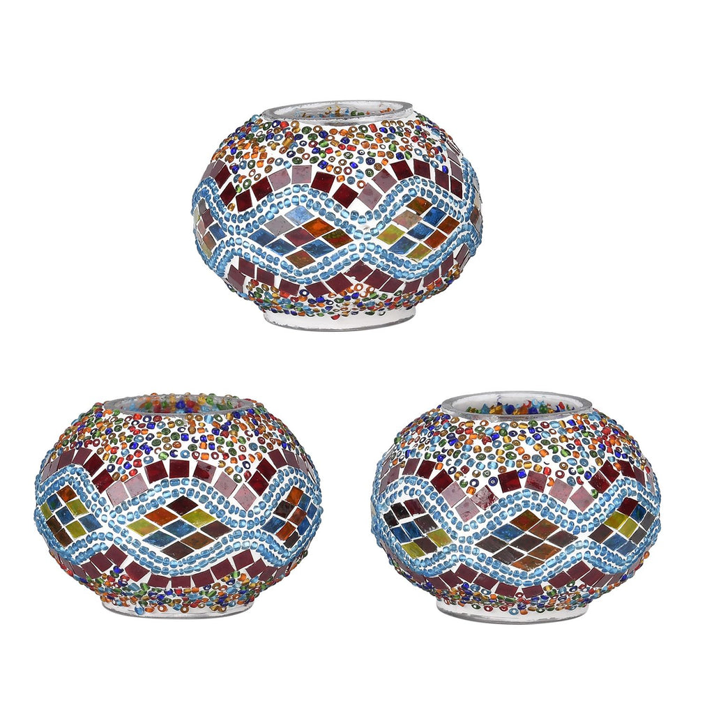 Handgefertigte Mosaikglaslampe im orientalischen Stil mit 3 Kugeln, 56 x 34 x 15, Wellen