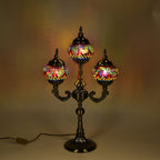 Mosaikglas-Tischlampe mit 3 Kugeln und Bronzefarbenem Sockel, Größe 39x17.5x63 cm,