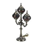 Mosaikglas-Tischlampe mit 3 Kugeln und Bronzefarbenem Sockel, Größe 39x17.5x63 cm,
