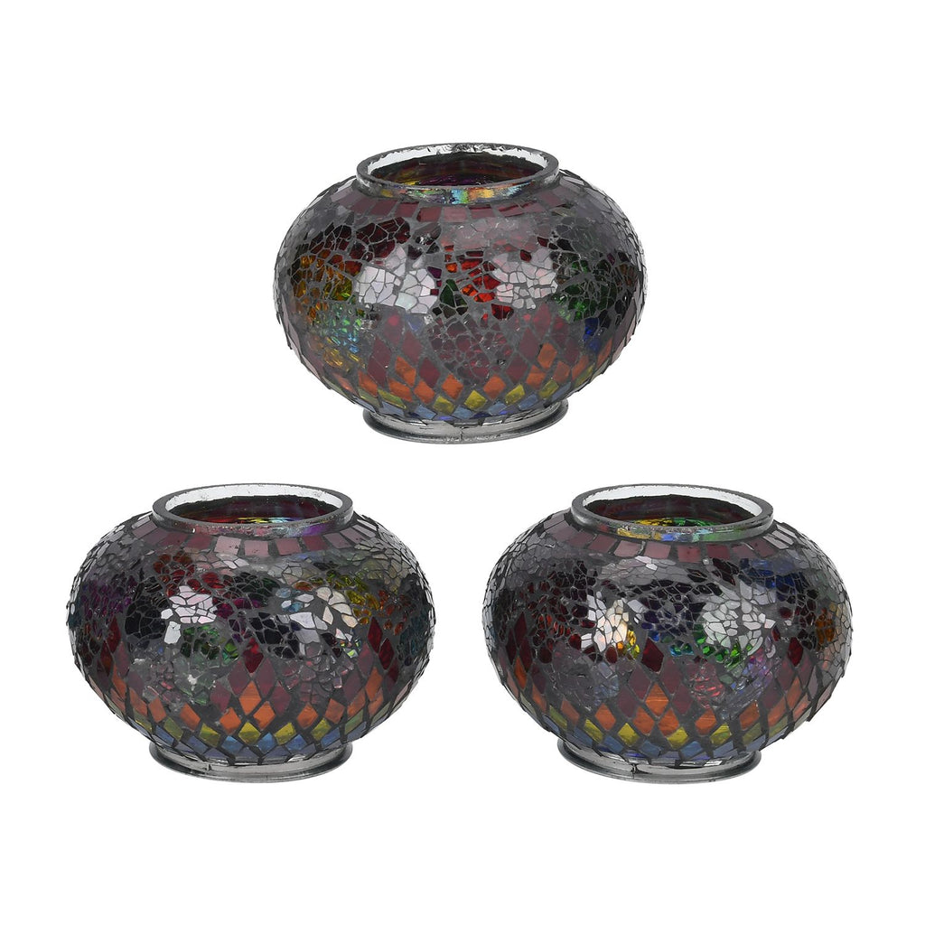 Mosaikglas-Tischlampe mit 3 Kugeln und Bronzefarbenem Sockel, Größe 39x17.5x63 cm,