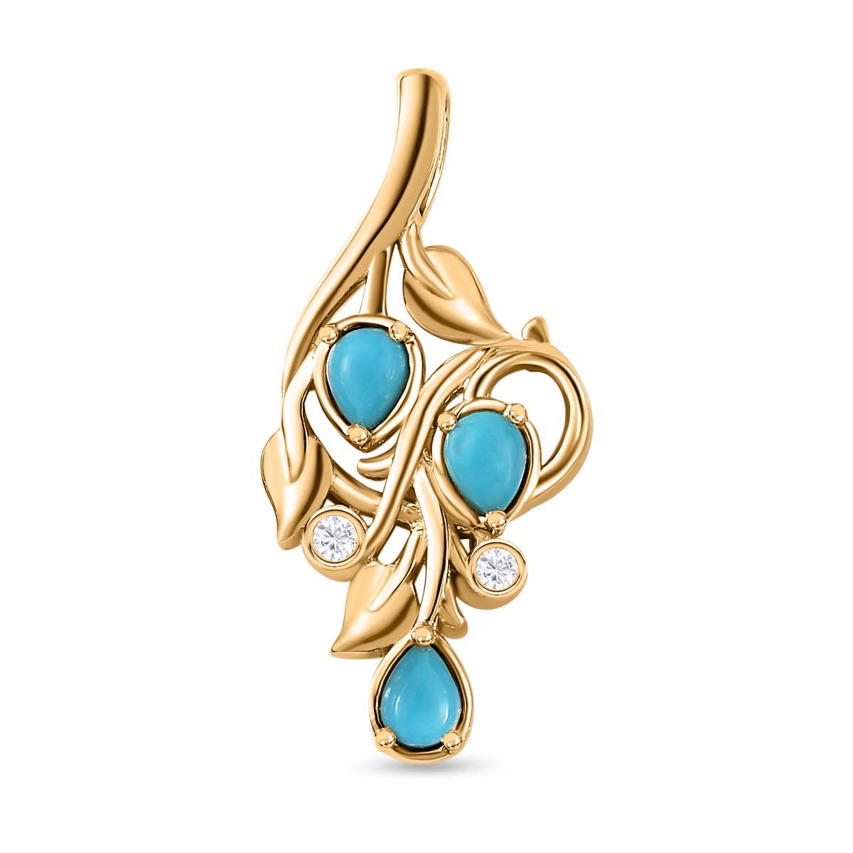 Sleeping Beauty Türkis, Weißer Zirkon Anhänger 925 Silber Gelbgold Vermeil ca. 0,45 ct.